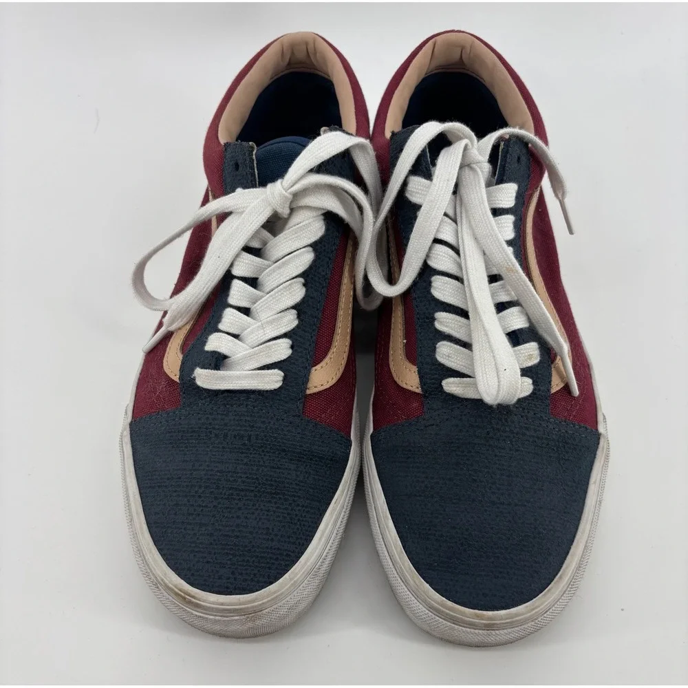 Vans Old Skool Low Top SK8 Shoes Men 9 Women 20.5 Navy Suede Maroon Canvas